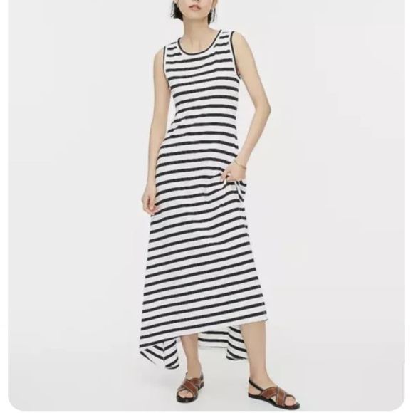 J Crew navy striped high low sleeveless maxi dress size petite small NWT - Picture 1 of 8